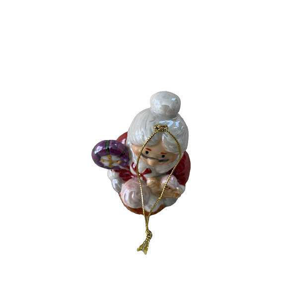 Vtg Mrs Santa Claus w Baking Basket Christmas Ornament Glossy Ceramic Ornament - Picture 3 of 6